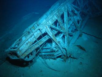 Forward end of aircraft catapult on seabed